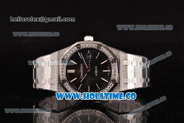 Audemars Piguet Royal Oak 41 Asia 2813 Automatic Diamonds/Steel Case with Black Grids Dial Diamonds Bezel and Stick Markers (EF) - Click Image to Close